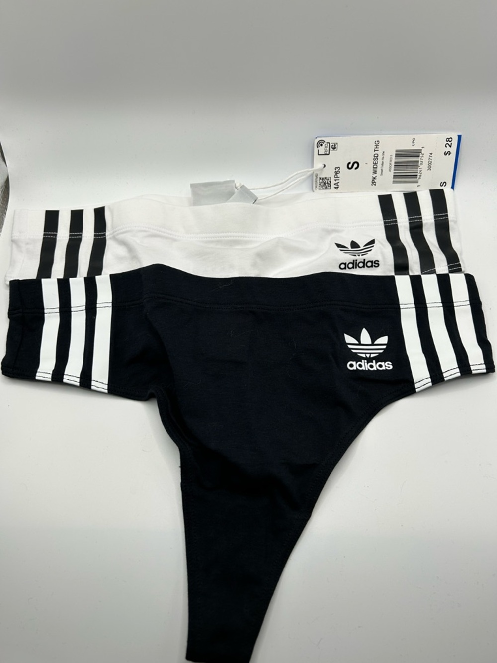 Adidas 2 pack of wide side striped thong NWT size small